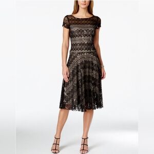 Sangria Sequined Lace Black Midi Dress Size 10